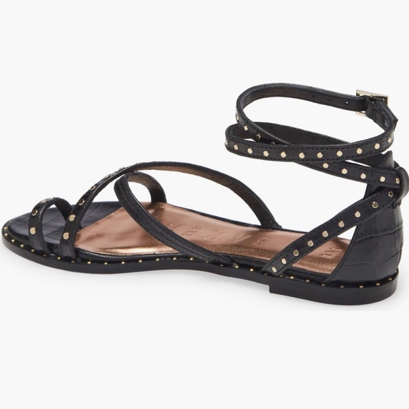 Ted Baker Mathar Black Croc Leather Ankle Strap Studded Gladiator Sandals 9 39.5 - Picture 2 of 16
